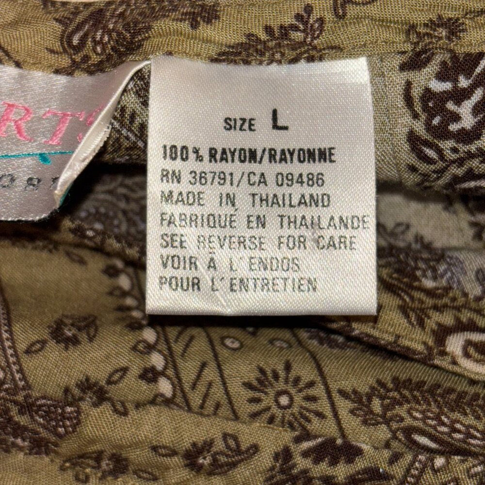 Vintage Passports of Pier 1 Imports Olive Green Paisley Wrap Midi Skirt - Picture 5 of 6